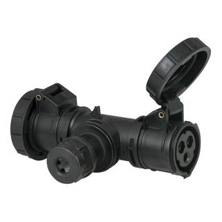 Showtec CEE 3-polig 16A T-connect stroomverdeler met wartel IP67