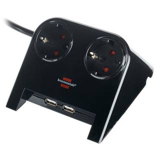 Brennenstuhl Desktop-Power 1153500222 hoekstekker met 2 stopcontacten en 2x USB zwart