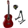 LaPaz 002 RD klassieke gitaar 4/4-formaat rood + statief + stemapparaat
