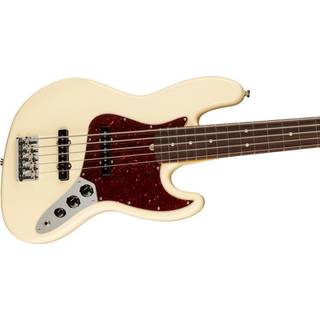 Fender American Professional II Jazz Bass V Olympic White RW 5-snarige elektrische basgitaar met koffer