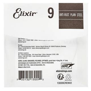 Elixir 13009 Anti-Rust Plain Steel .009 losse snaar
