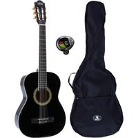 LaPaz 002 BK klassieke gitaar 3/4-formaat zwart + gigbag + stemapparaat