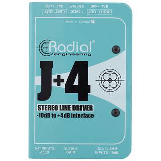 Radial J+4 actieve stereo DI -10dB ongebalanceerd +4dB gebalanceerd