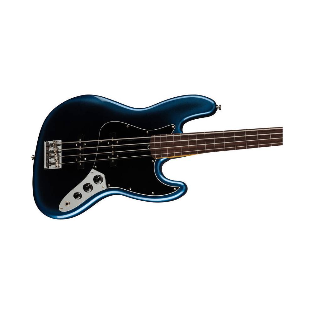Fender American Professional II Jazz Bass FL Dark Night RW fretloze elektrische basgitaar met koffer