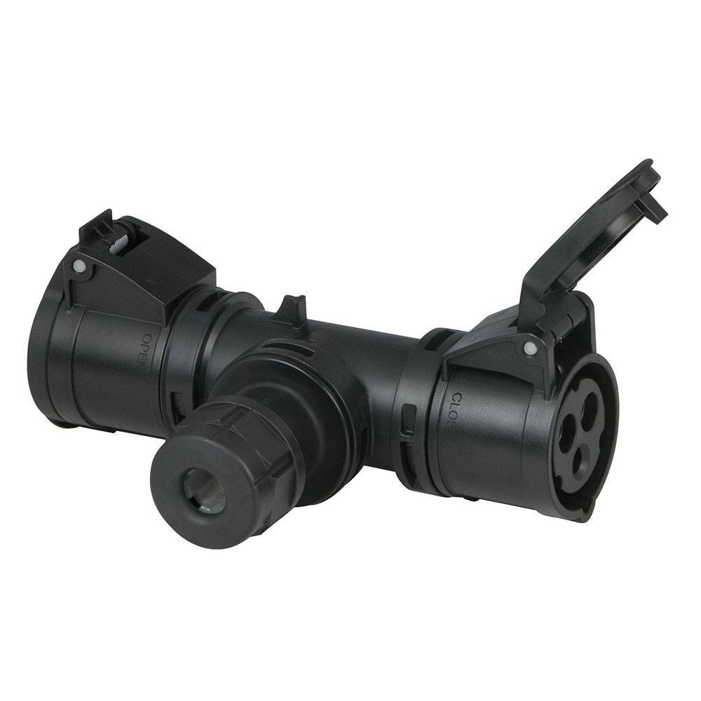Showtec CEE 3-polig 16A T-connect stroomverdeler met wartel IP44