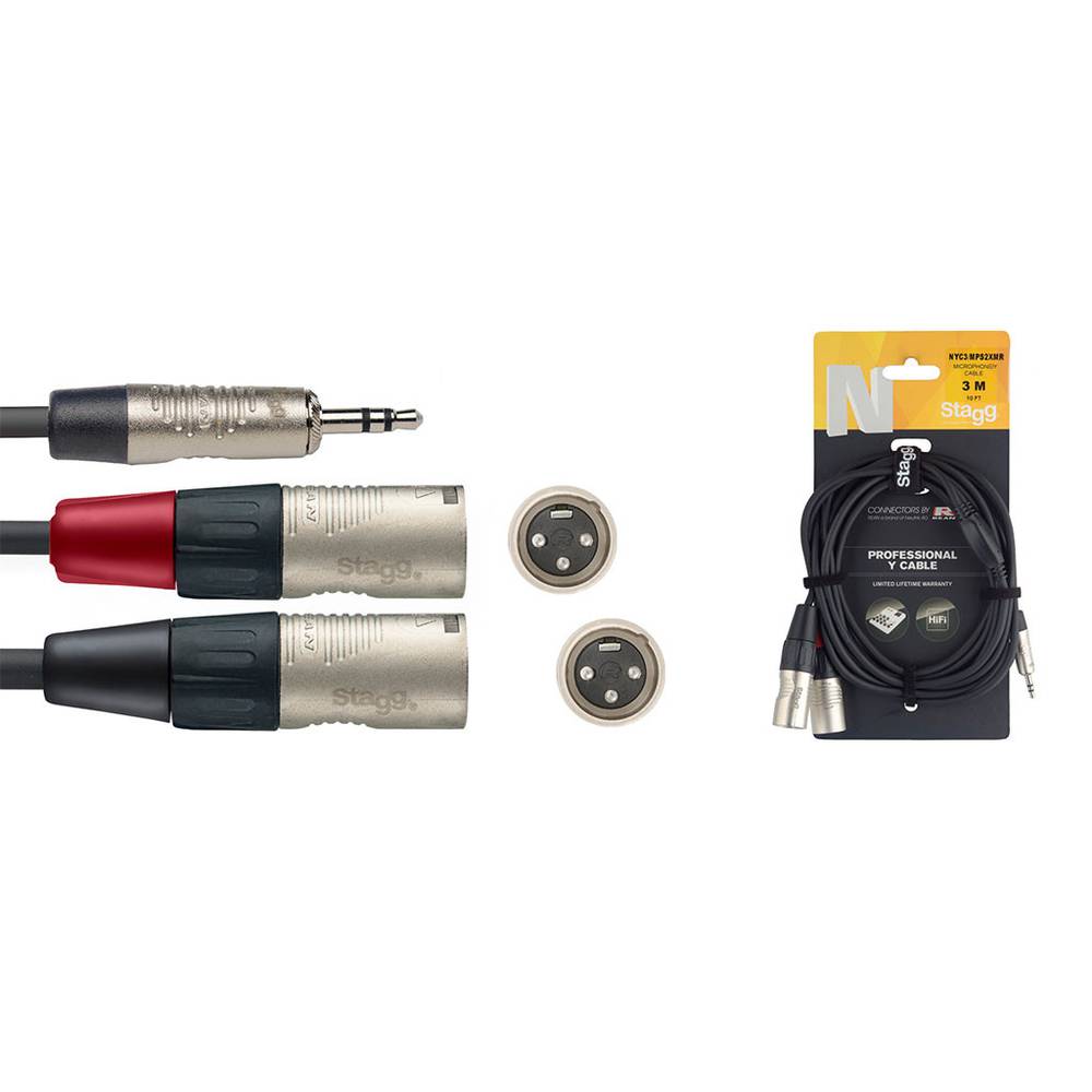 Stagg NYC3-MPS2XMR Y-kabel Deluxe 3,5mm jack M naar XLR M 3m