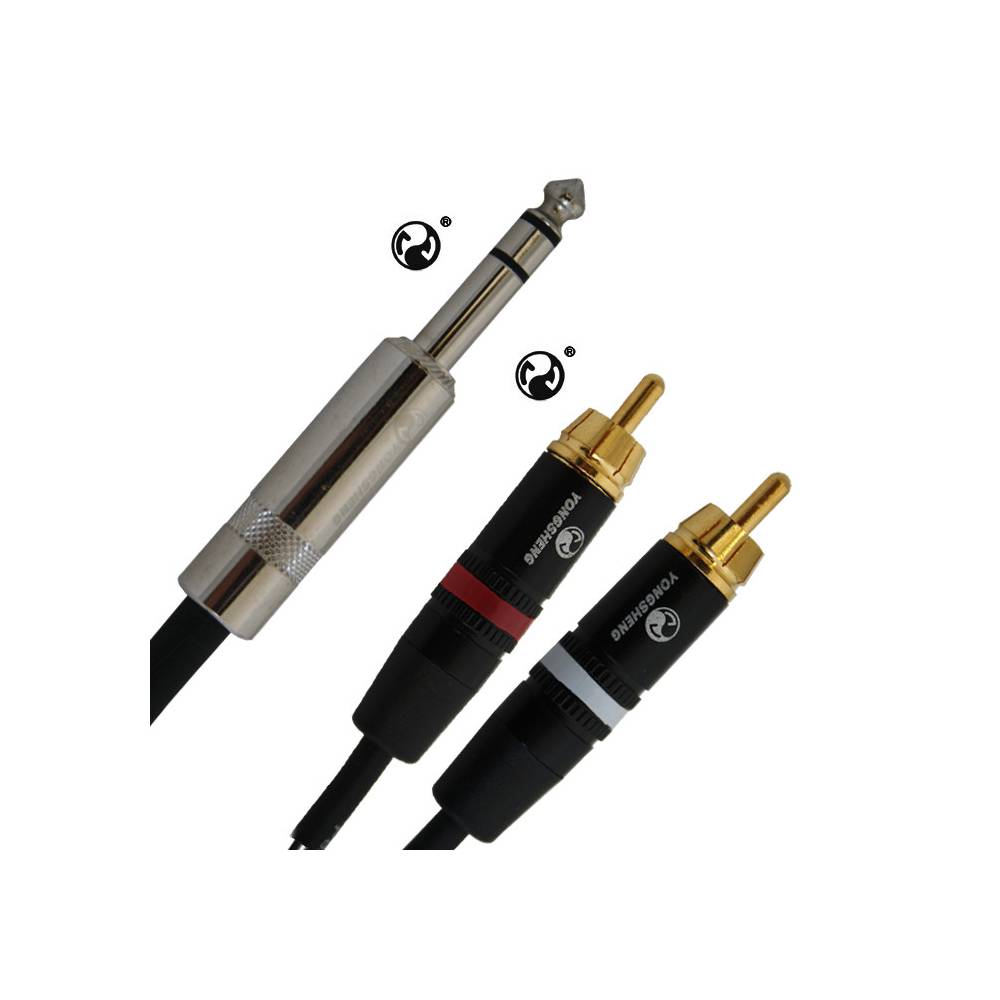 Audio kabel 1 meter - 6.35mm TRS-JACK <> 2x RCA