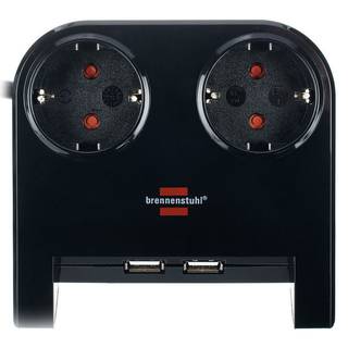 Brennenstuhl Desktop-Power 1153500222 hoekstekker met 2 stopcontacten en 2x USB zwart