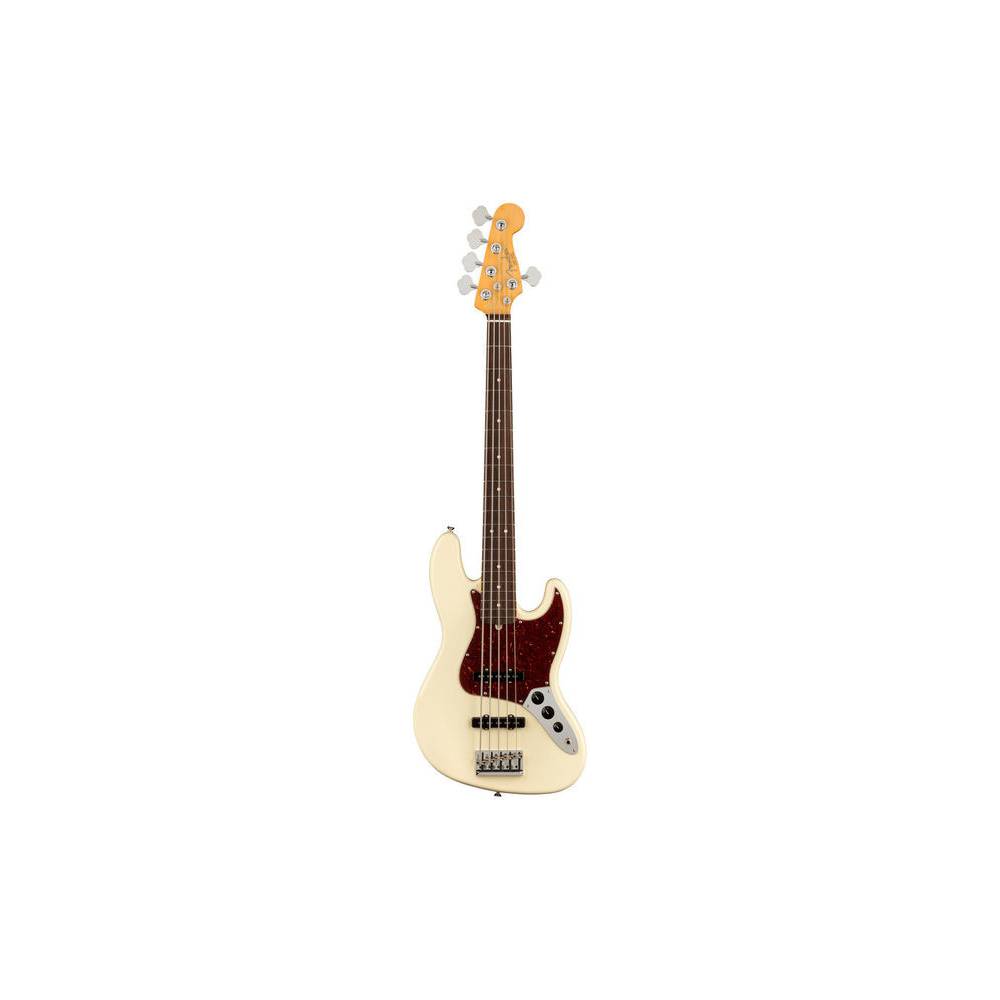 Fender American Professional II Jazz Bass V Olympic White RW 5-snarige elektrische basgitaar met koffer
