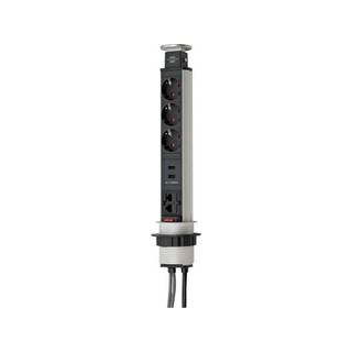 Brennenstuhl Tower Power USB/LAN tafelstopcontact 3-voudig inbouw 2m zwart/zilver