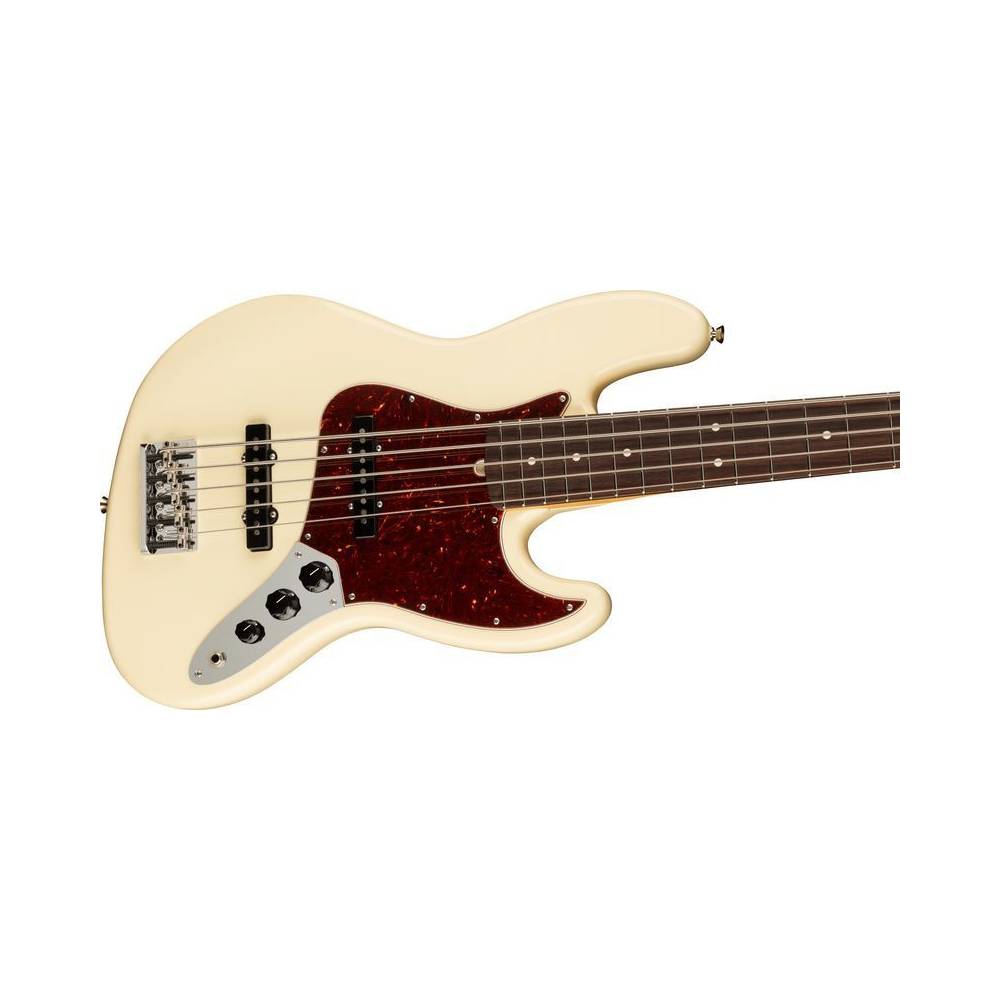 Fender American Professional II Jazz Bass V Olympic White RW 5-snarige elektrische basgitaar met koffer