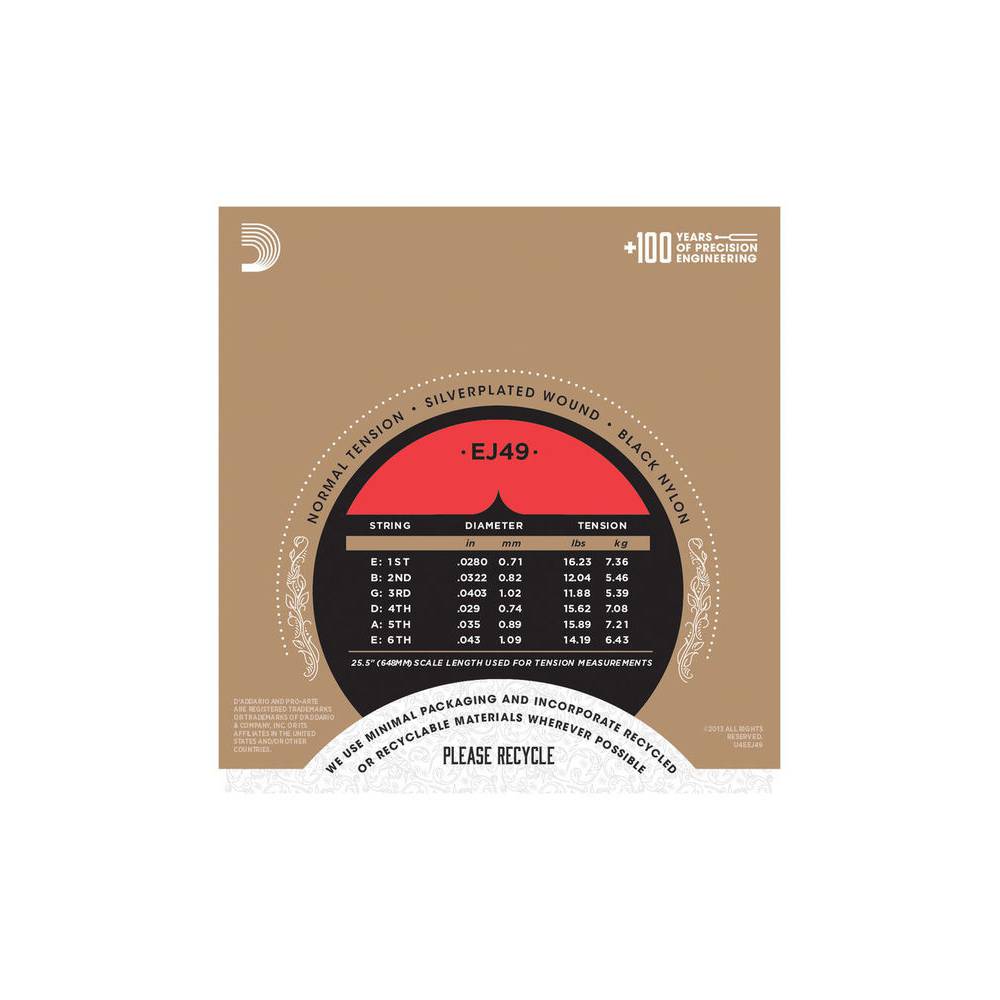 D'Addario EJ49 Pro-Arte Classical Normal Tension Black Nylon