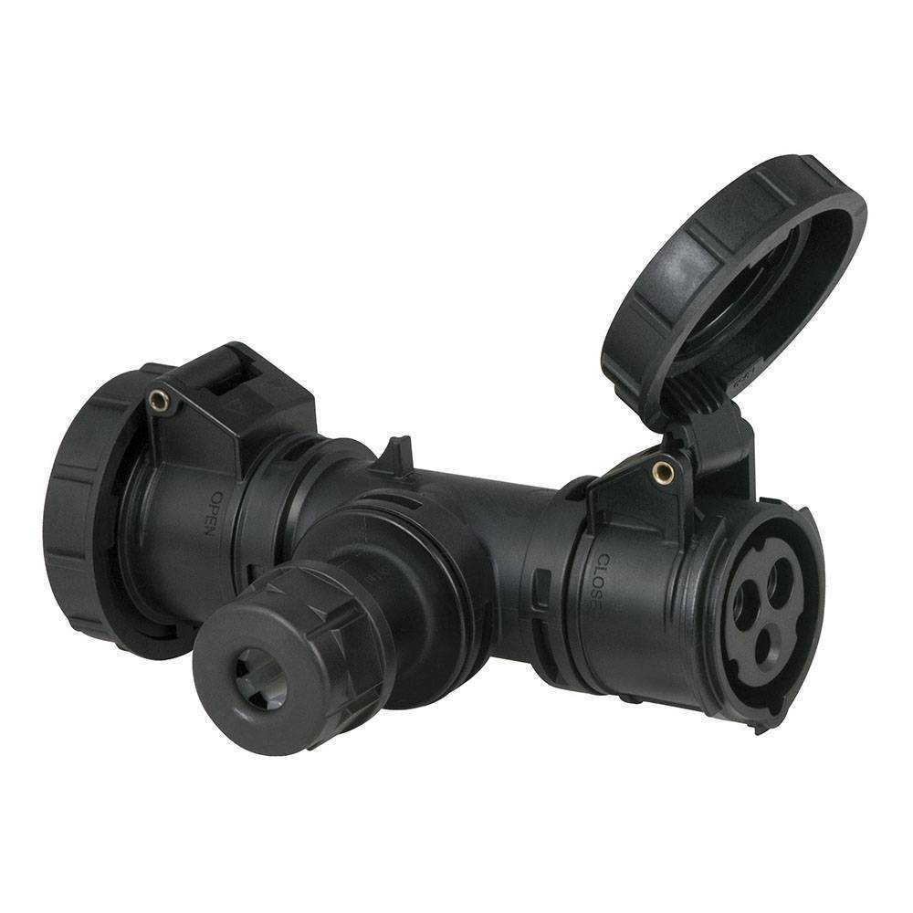 Showtec CEE 3-polig 16A T-connect stroomverdeler met wartel IP67