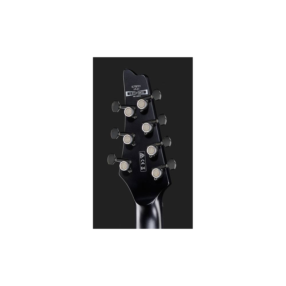 Ibanez Iron Label Iceman ICTB721-BKF Black Flat 7-snarige elektrische gitaar met gigbag
