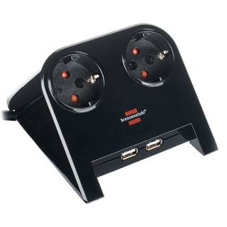 Brennenstuhl Desktop-Power 1153500222 hoekstekker met 2 stopcontacten en 2x USB zwart