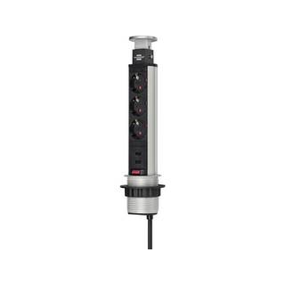 Brennenstuhl Tower Power USB-charger 3-voudig inbouw 2 meter zwart/zilver