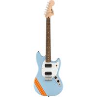 Squier FSR Bullet Competition Mustang HH Daphne Blue Orange Stripes elektrische gitaar