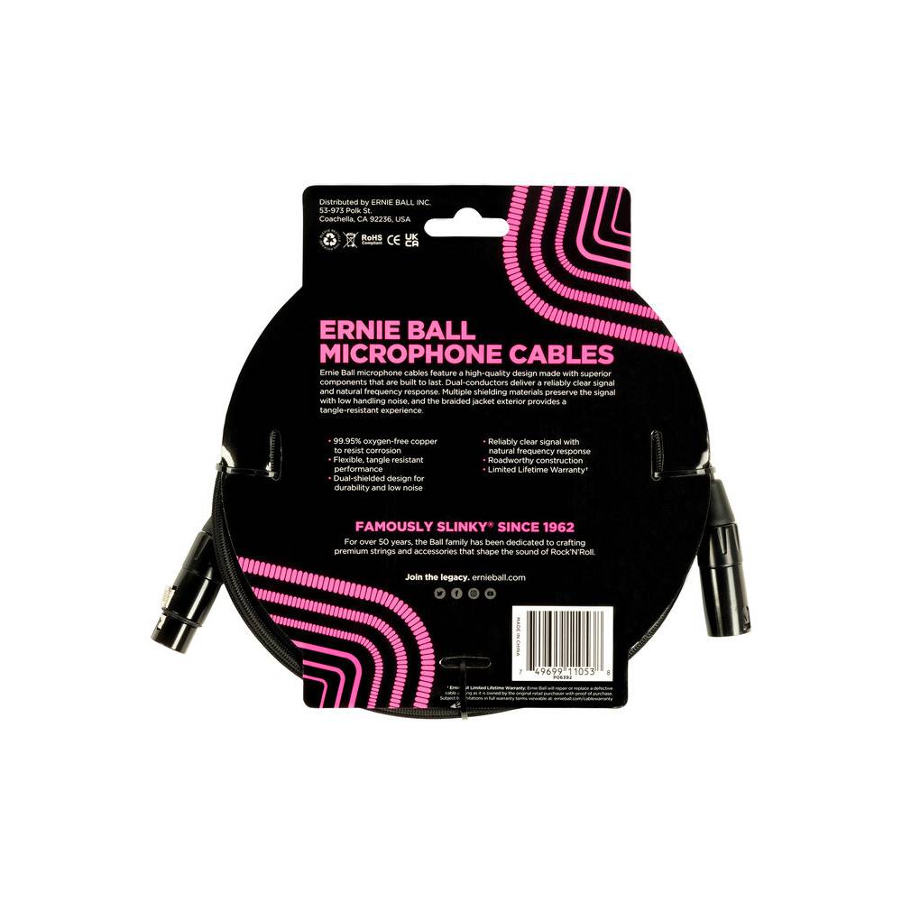 Ernie Ball 6392 microfoonkabel XLR male-XLR female 6m zwart