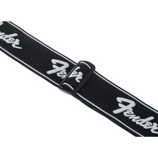 Fender WeighLess Running Logo Strap Black/White gitaarband