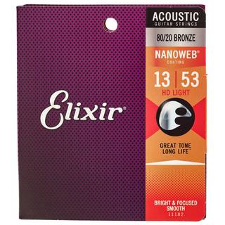 Elixir 11182 Acoustic 80/20 Bronze Nanoweb HD Light 13-53