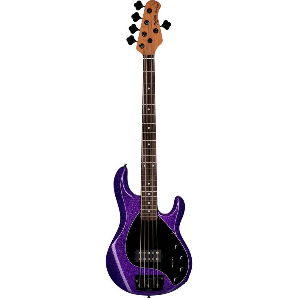 Sterling by Music Man StingRay Ray35 Purple Sparkle 5-snarige elektrische basgitaar met deluxe gigbag