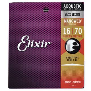 Elixir 11308 Acoustic 80/20 Bronze Nanoweb Bariton 16-70