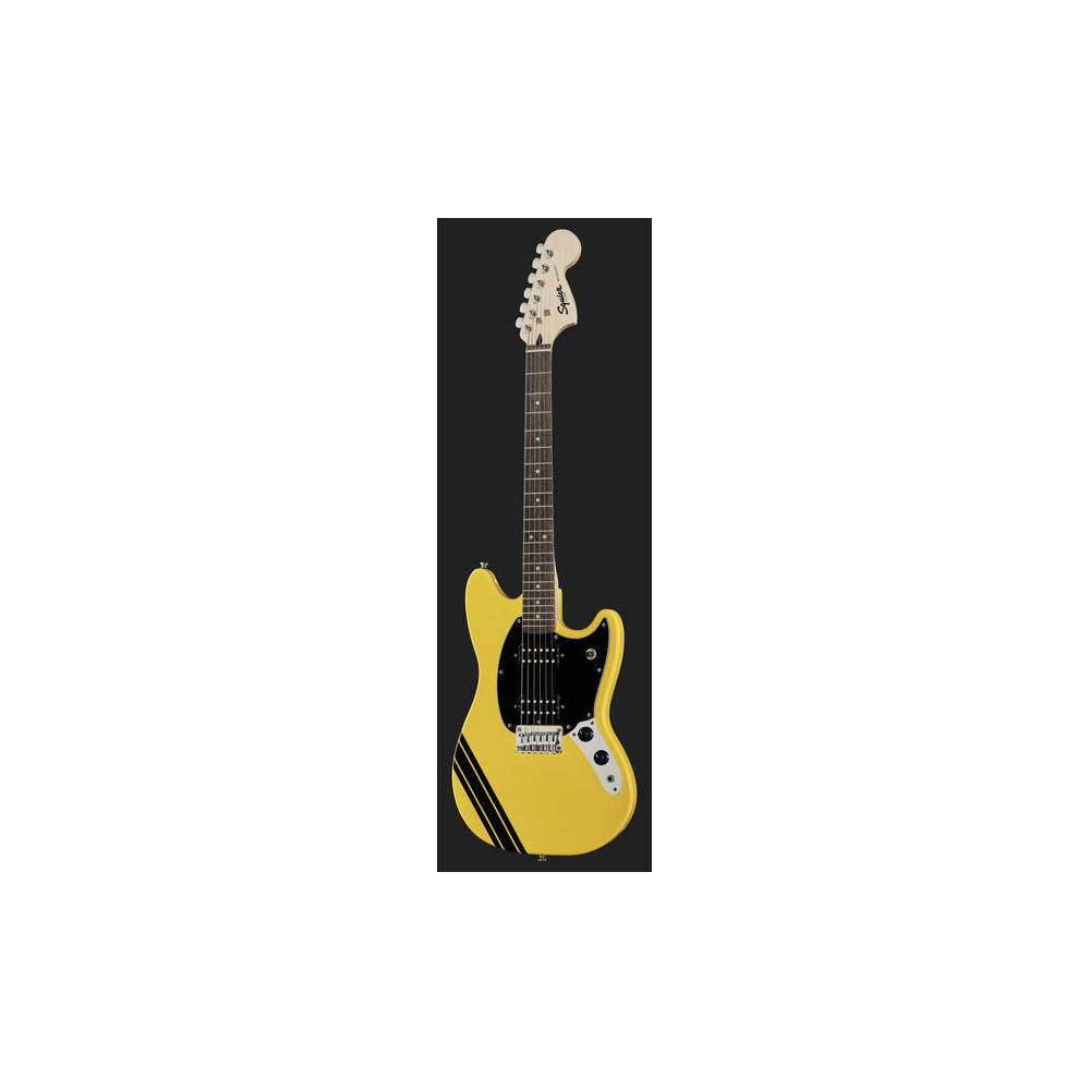 Squier FSR Bullet Mustang HH Competition Graffiti Yellow with Black Stripes elektrische gitaar