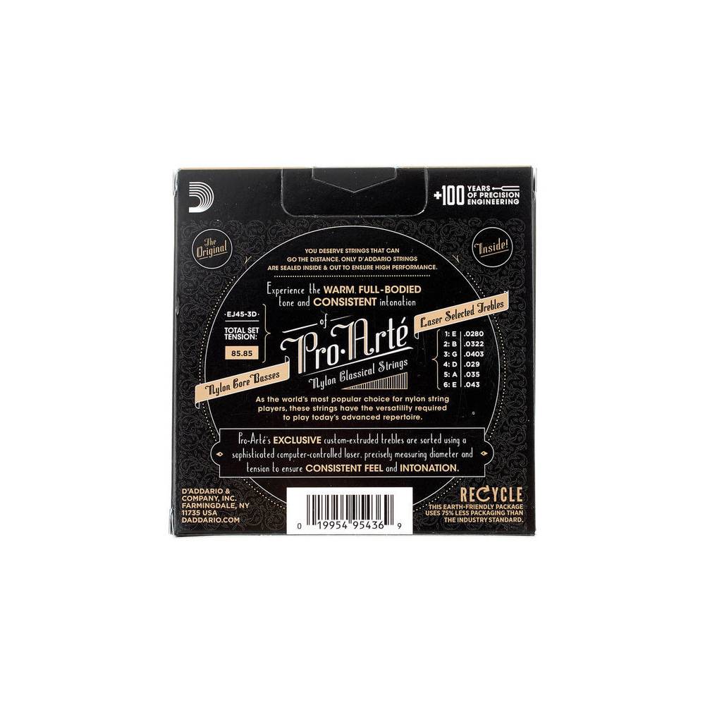 D'Addario EJ45-3D Normal Tension Pro Arte Classical Guitar 3-Pack