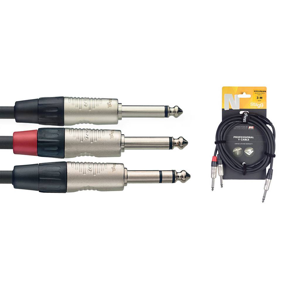 Stagg NYC3-PS2PR Y-kabel Jack M stereo naar 2x Jack M mono 3m