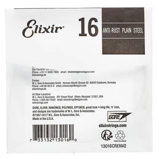 Elixir 13016 Anti-Rust Plain Steel .016 losse snaar