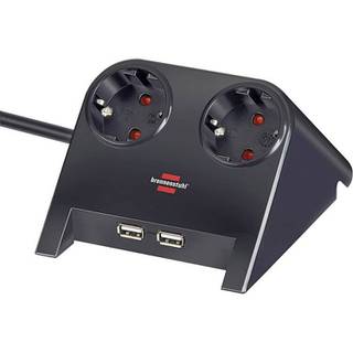 Brennenstuhl Desktop-Power 1153500222 hoekstekker met 2 stopcontacten en 2x USB zwart