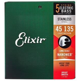 Elixir 14782 Bass Stainless Steel Nanoweb 5-String L-Med 45-135