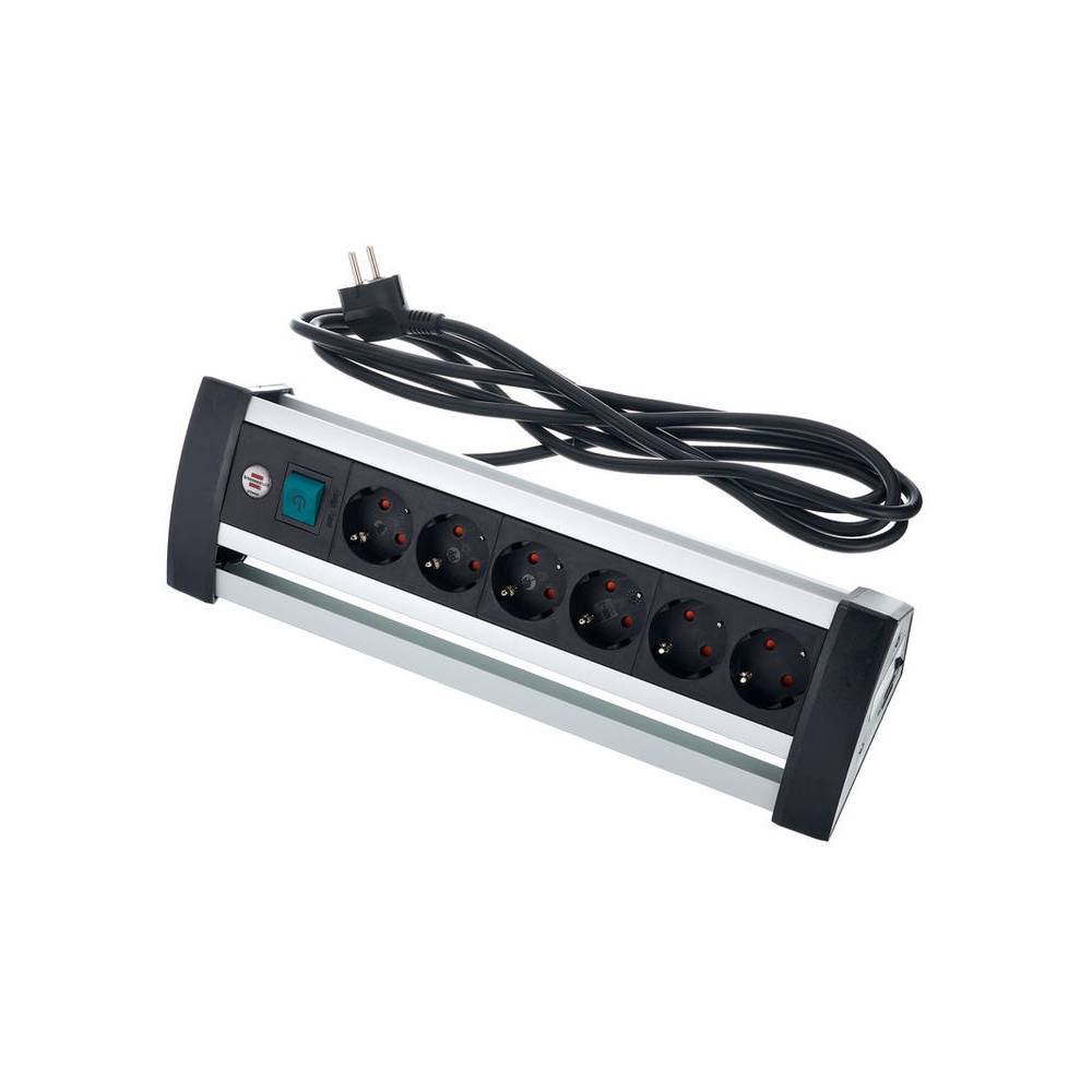 Brennenstuhl Alu-Office-Line desk-stroomverdeler 6-voudig 3 m