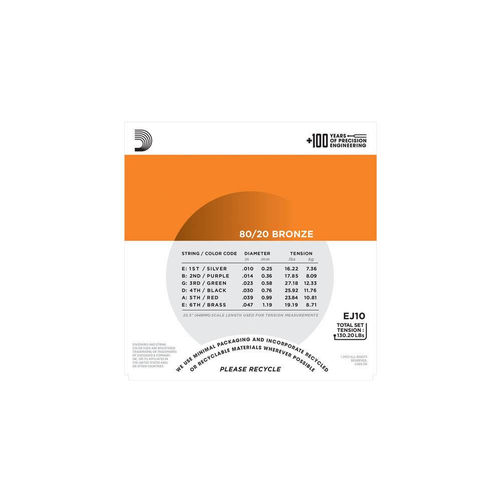 D'Addario EJ10 snarenset voor akoestische western gitaar