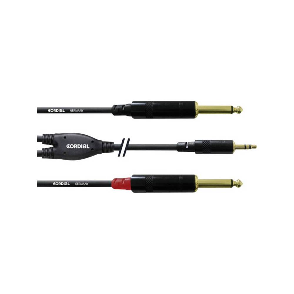 Cordial CFY0.9WPP Intro verloopkabel jack 3.5mm TRS-2x 6.3mm TS 0.9m zwart