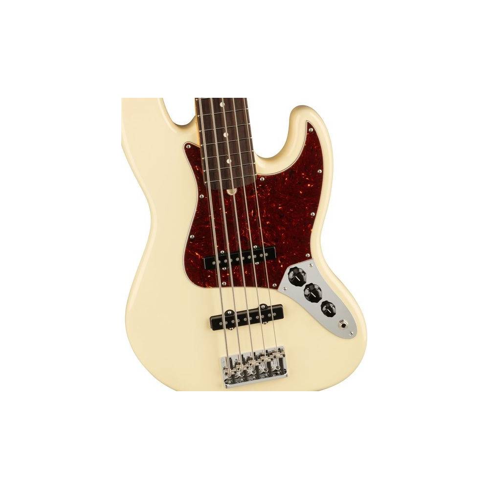 Fender American Professional II Jazz Bass V Olympic White RW 5-snarige elektrische basgitaar met koffer