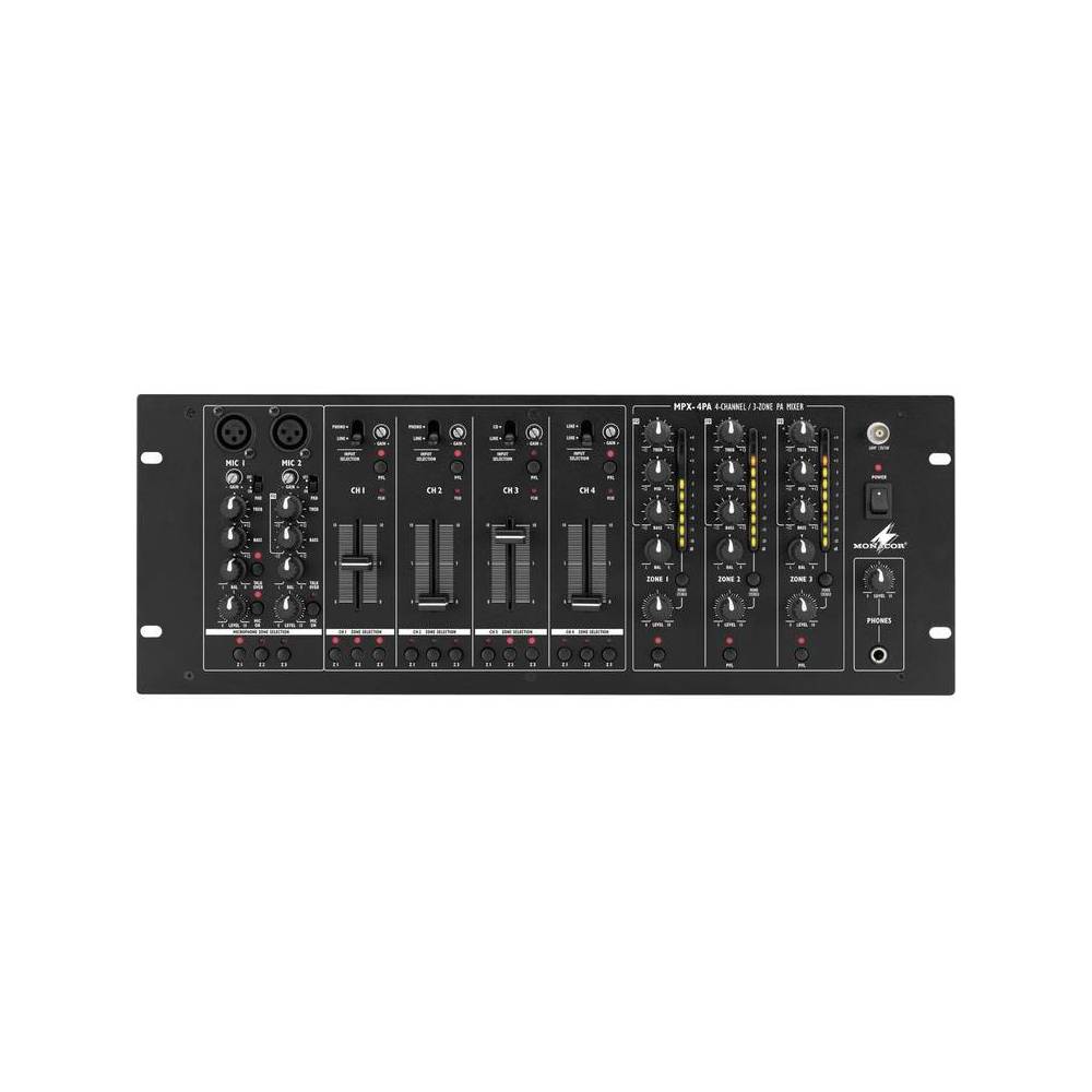Monacor MPX-4PA 3-kanaals zone mixer 19 inch
