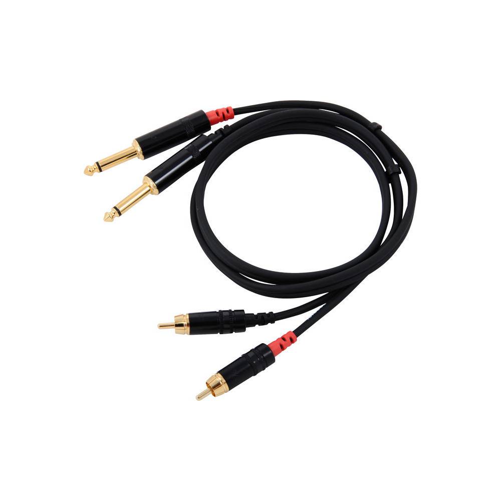 Cordial CFU0.9PC Intro verloopkabel 2x 6.3 TS jack - 2x RCA 0.9m zwart
