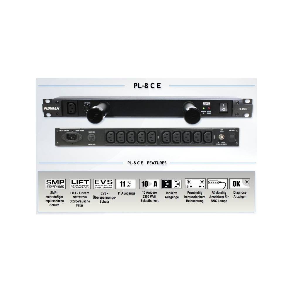 Furman PL-8C E 10A Power Conditioner 230V stroomverdeler met verlichting