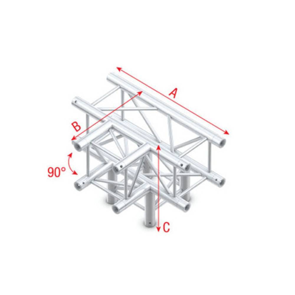 Showtec PQ30 Vierkant truss 020 4-weg T-stuk 90g