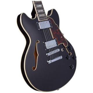 D'Angelico Premier Mini DC Stopbar Black Flake semi-akoestische gitaar met gigbag