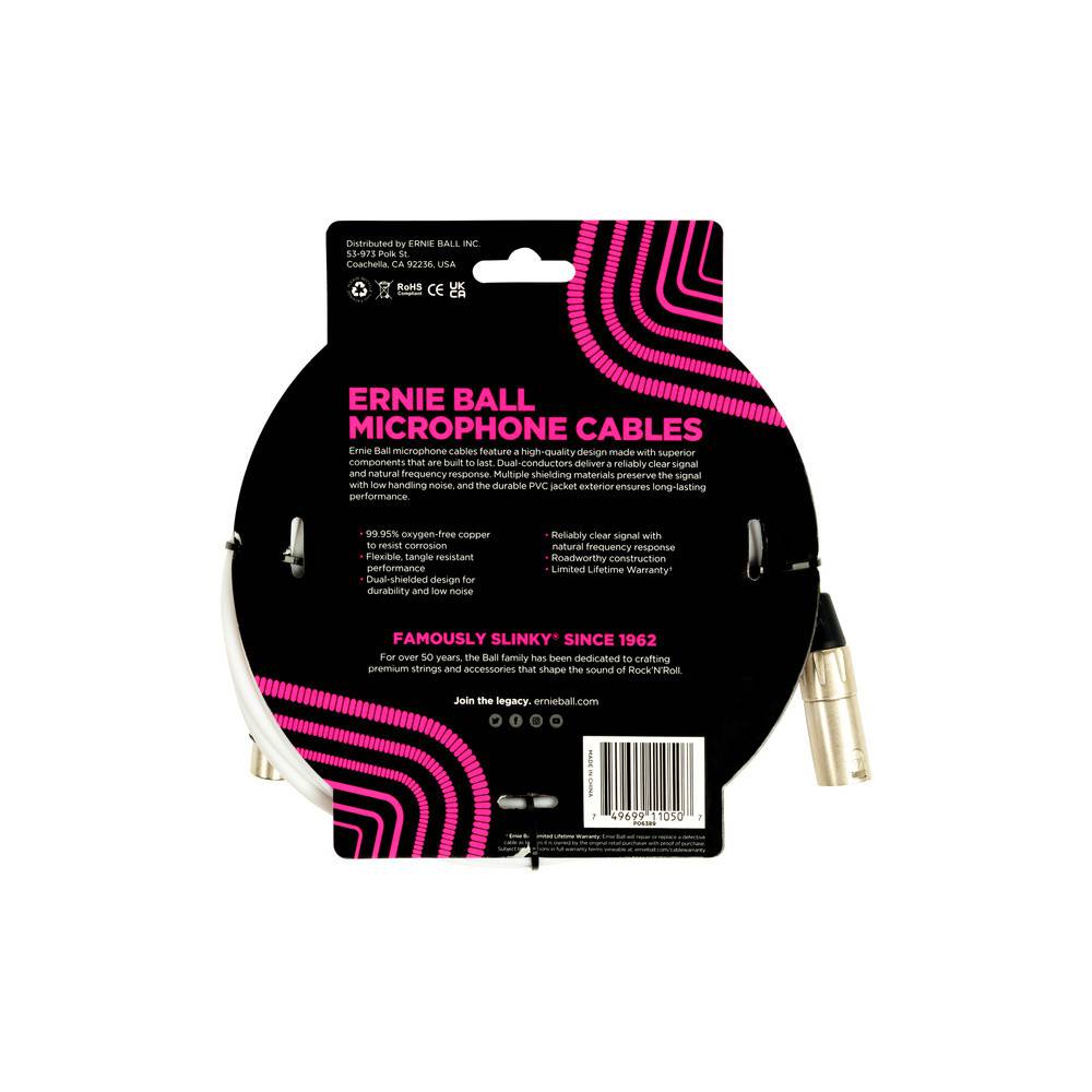 Ernie Ball 6389 microfoonkabel XLR male-XLR female 6m wit