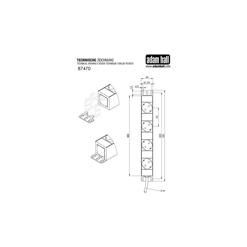 Adam Hall 4-weg Stroomverdeeldoos met montagebeugels