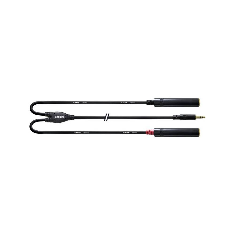 Cordial CFY0.3WGG Intro verloopkabel jack 3.5mm TRS male -2x6.3mm fem TS 0.3m