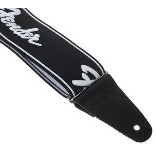 Fender WeighLess Running Logo Strap Black/White gitaarband